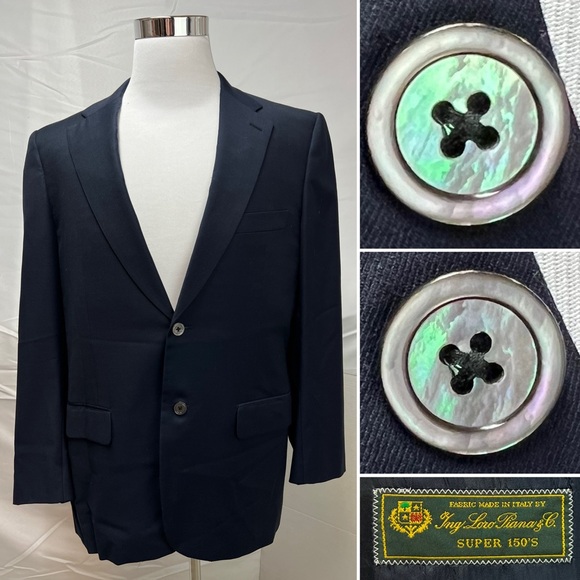 Loro Piana Navy Blue Super 150’s Wool 44L Mother Of Pearl Buttons Blazer Jacket - Picture 1 of 8